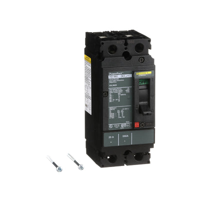 Interruptor termomagnético PowerPacT H, de 20A, 2 polos, 18kA a 600V, I-Line Schneider Electric HDL26020