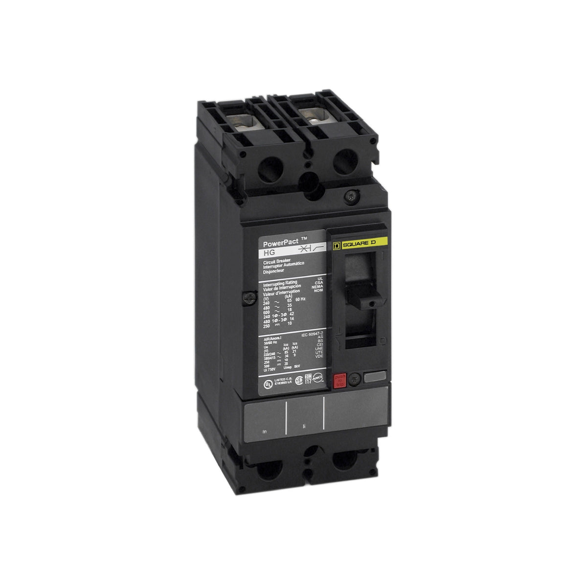 Interruptor termomagnético PowerPacT H, de 60A, 2 polos, 18kA a 600V, I-Line Schneider Electric HDL26060