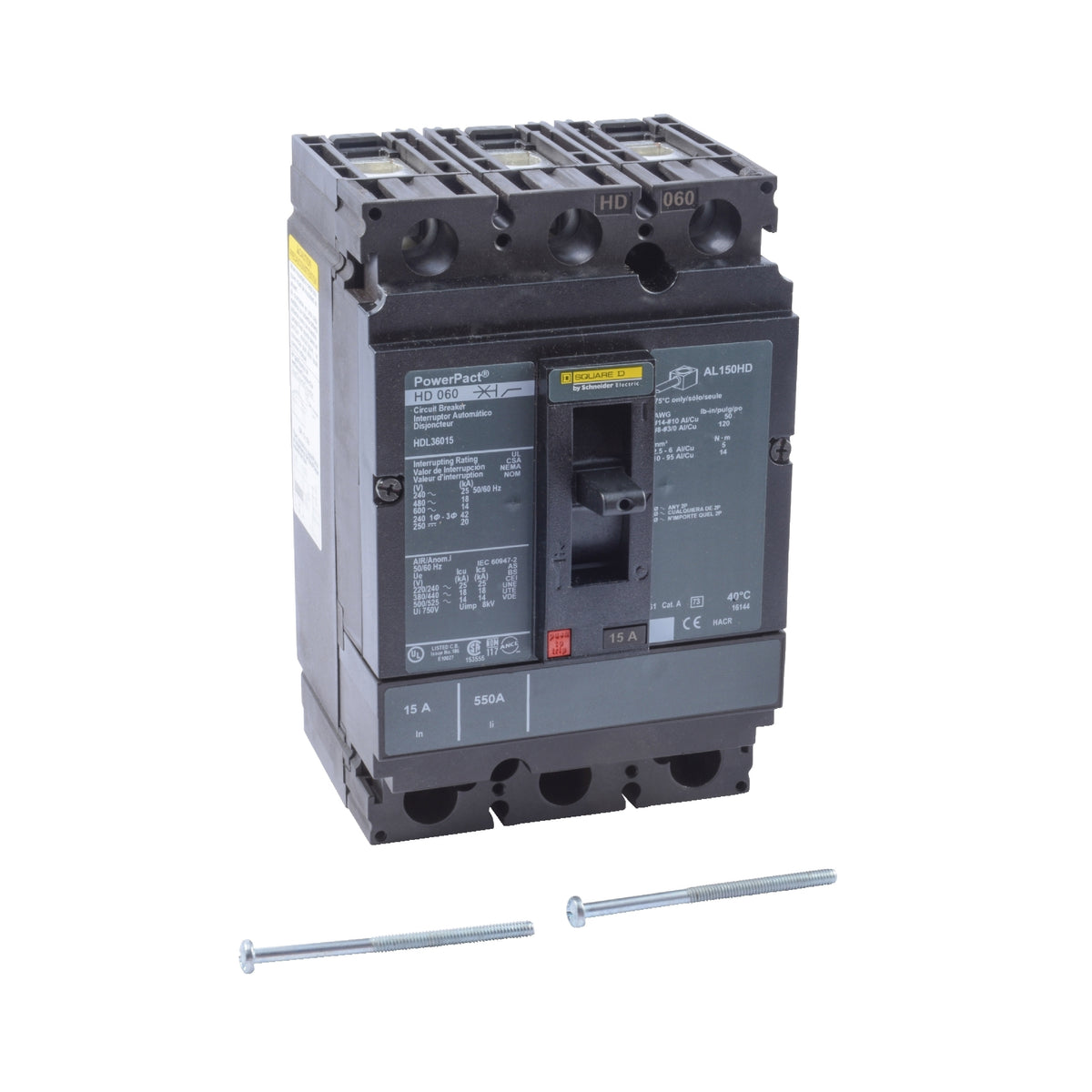 Interruptor termomagnético PowerPacT H, de 15A, 3 polos, 18kA a 600V, I-Line Schneider Electric HDL36015
