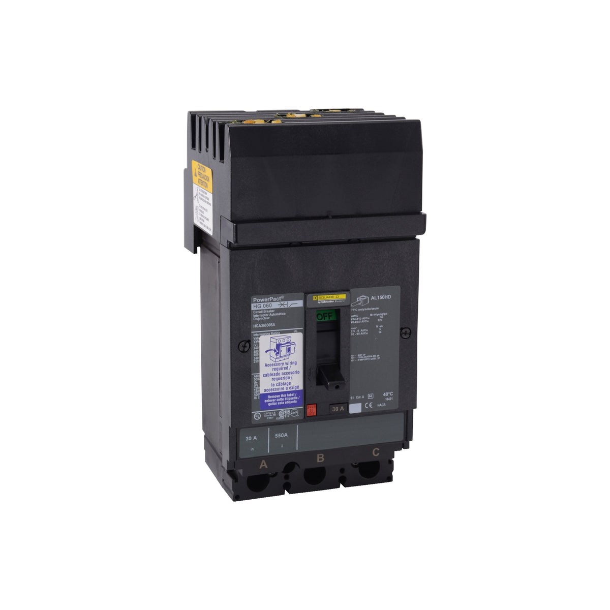 Interruptor termomagnético PowerPacT H, de 80A, 3 polos, 35kA a 600V, I-Line Schneider Electric HGA36080