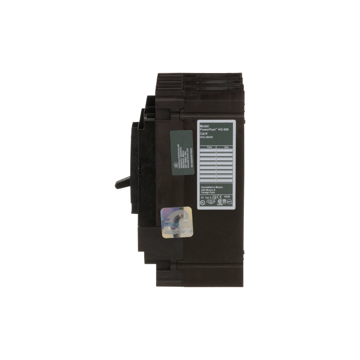 Interruptor termomagnético PowerPacT H, de 20A, 3 polos, 35kA a 600V, I-Line Schneider Electric HGL36020