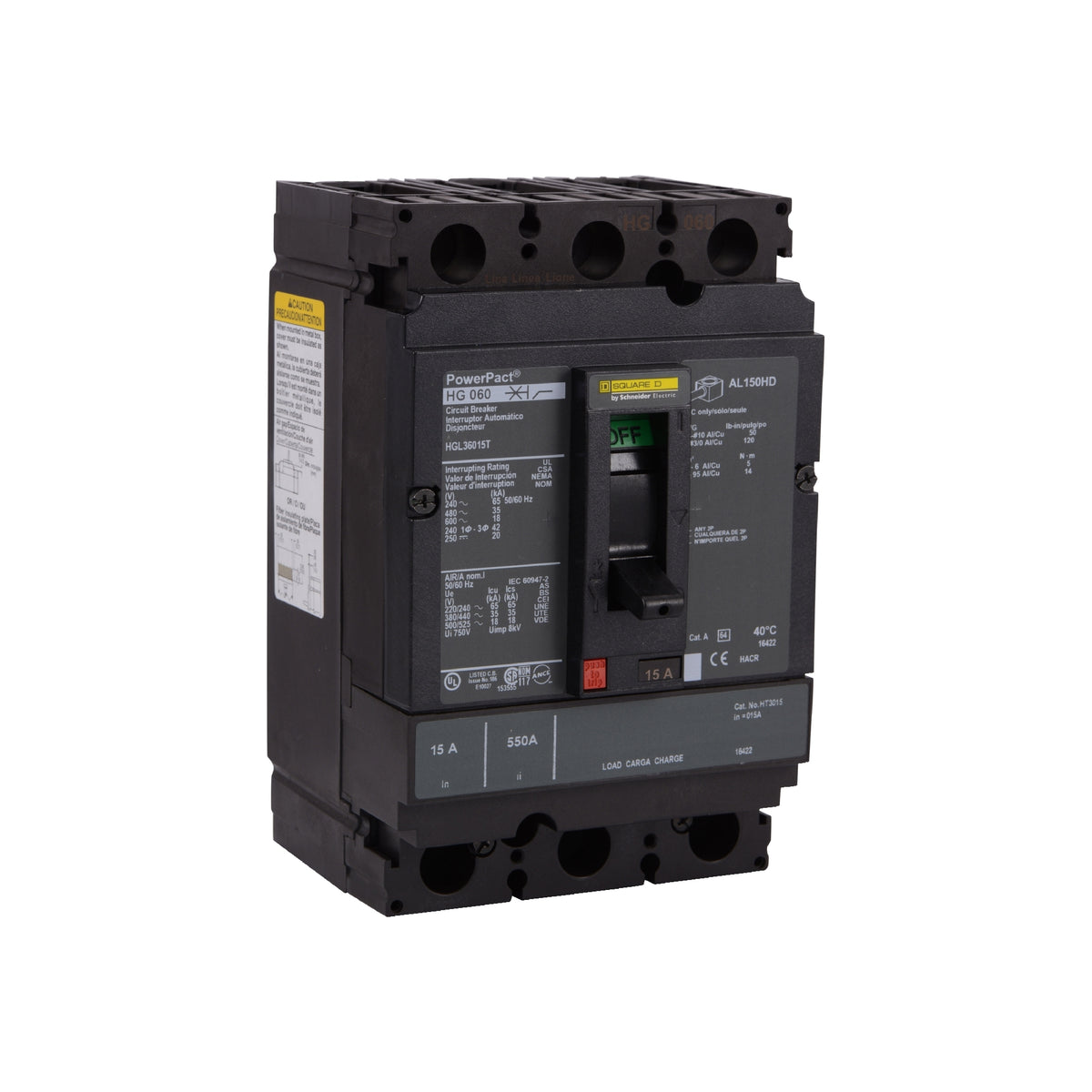 Interruptor termomagnético PowerPacT H, de 40A, 3 polos, 35kA a 600V, I-Line Schneider Electric HGL36040