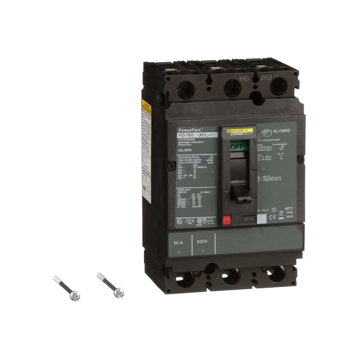 Interruptor termomagnético PowerPacT H, de 50A, 3 polos, 35kA a 600V, I-Line Schneider Electric HGL36050