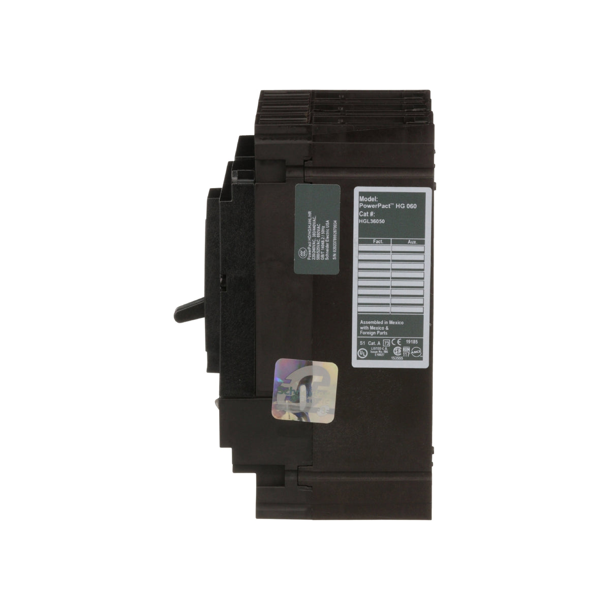 Interruptor termomagnético PowerPacT H, de 50A, 3 polos, 35kA a 600V, I-Line Schneider Electric HGL36050