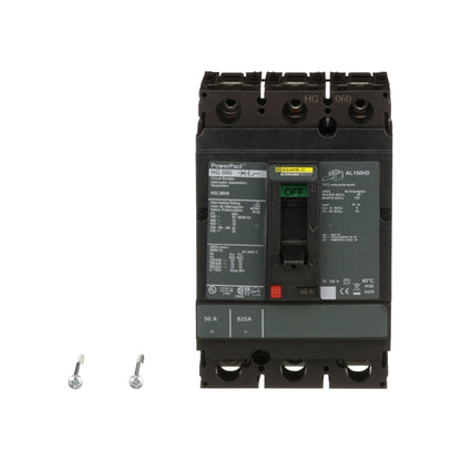 Interruptor termomagnético PowerPacT H, de 50A, 3 polos, 35kA a 600V, I-Line Schneider Electric HGL36050