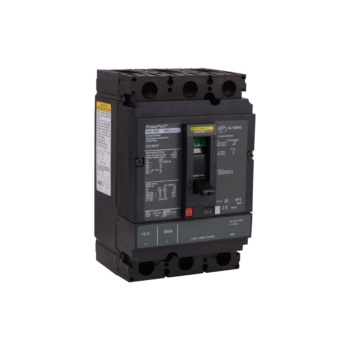 Interruptor termomagnético PowerPacT H, de 20A, 3 polos, 65kA a 600V, I-Line Schneider Electric HJL36020