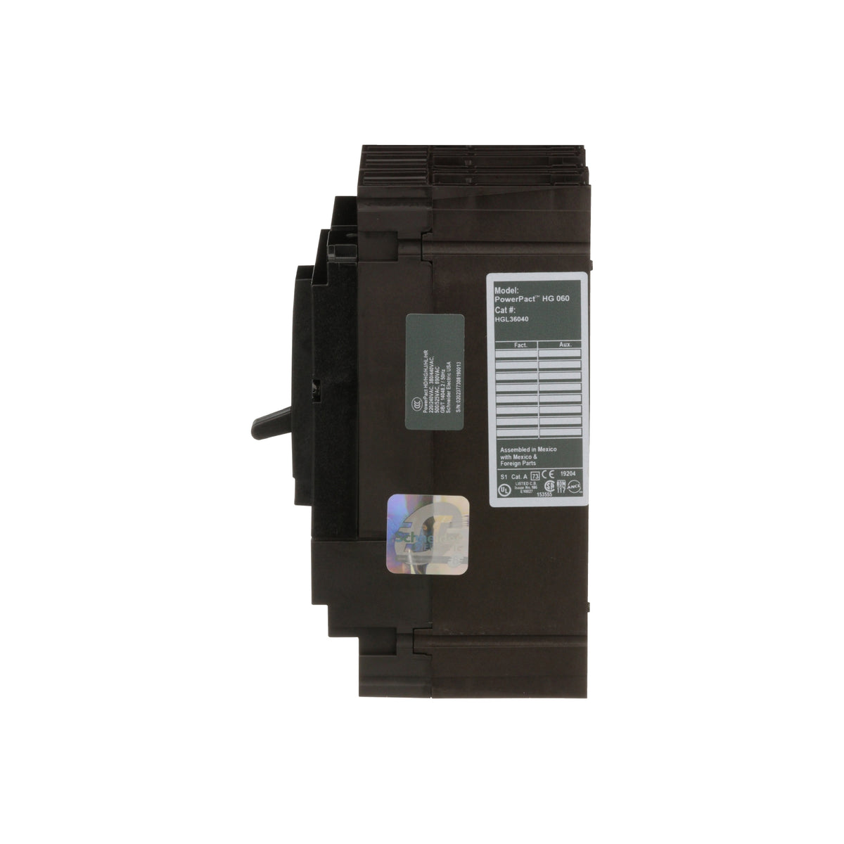 Interruptor termomagnético PowerPacT H, de 40A, 3 polos, 65kA a 600V, I-Line Schneider Electric HJL36040