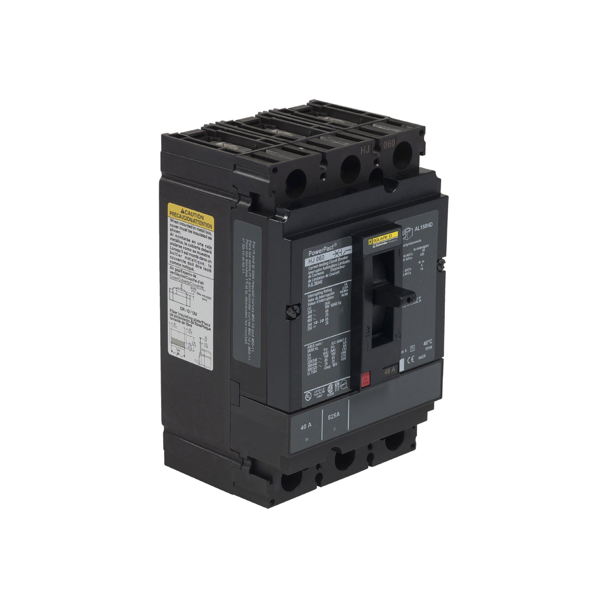 Interruptor termomagnético PowerPacT H, de 40A, 3 polos, 65kA a 600V, I-Line Schneider Electric HJL36040