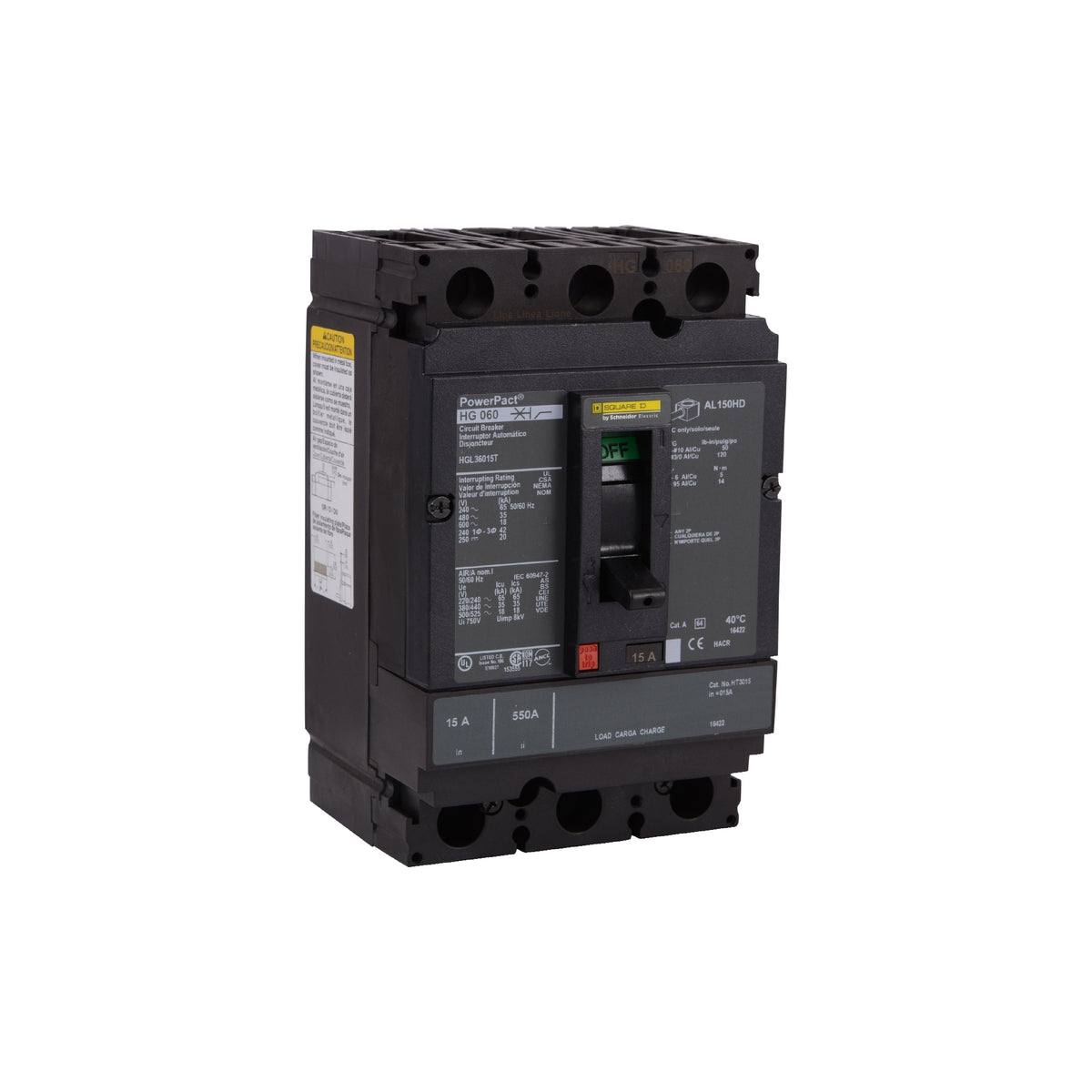 Interruptor termomagnético PowerPacT H, de 70A, 3 polos, 65kA a 600V, I-Line Schneider Electric HJL36070