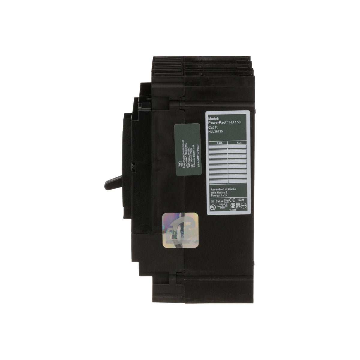Interruptor termomagnético PowerPacT H, de 125A, 3 polos, 65kA a 600V, I-Line Schneider Electric HJL36125