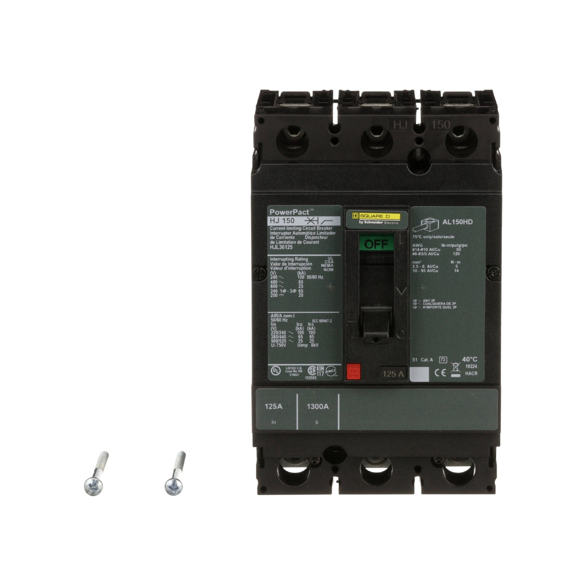 Interruptor termomagnético PowerPacT H, de 125A, 3 polos, 65kA a 600V, I-Line Schneider Electric HJL36125