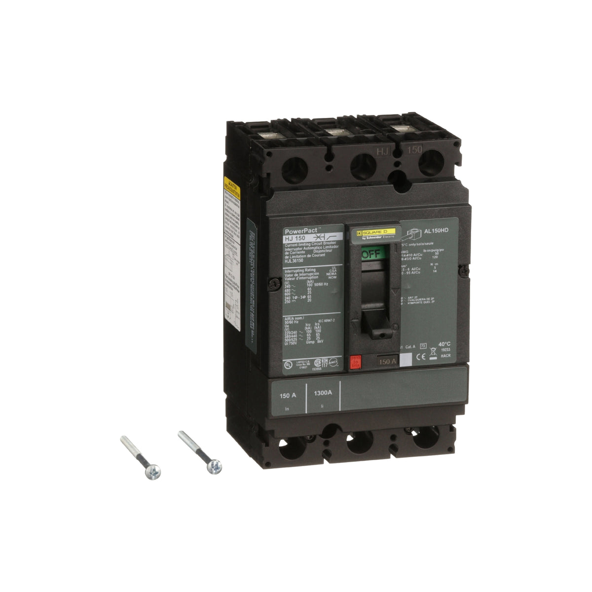Interruptor termomagnético PowerPacT H, de 150A, 3 polos, 65kA a 600V, I-Line Schneider Electric HJL36150