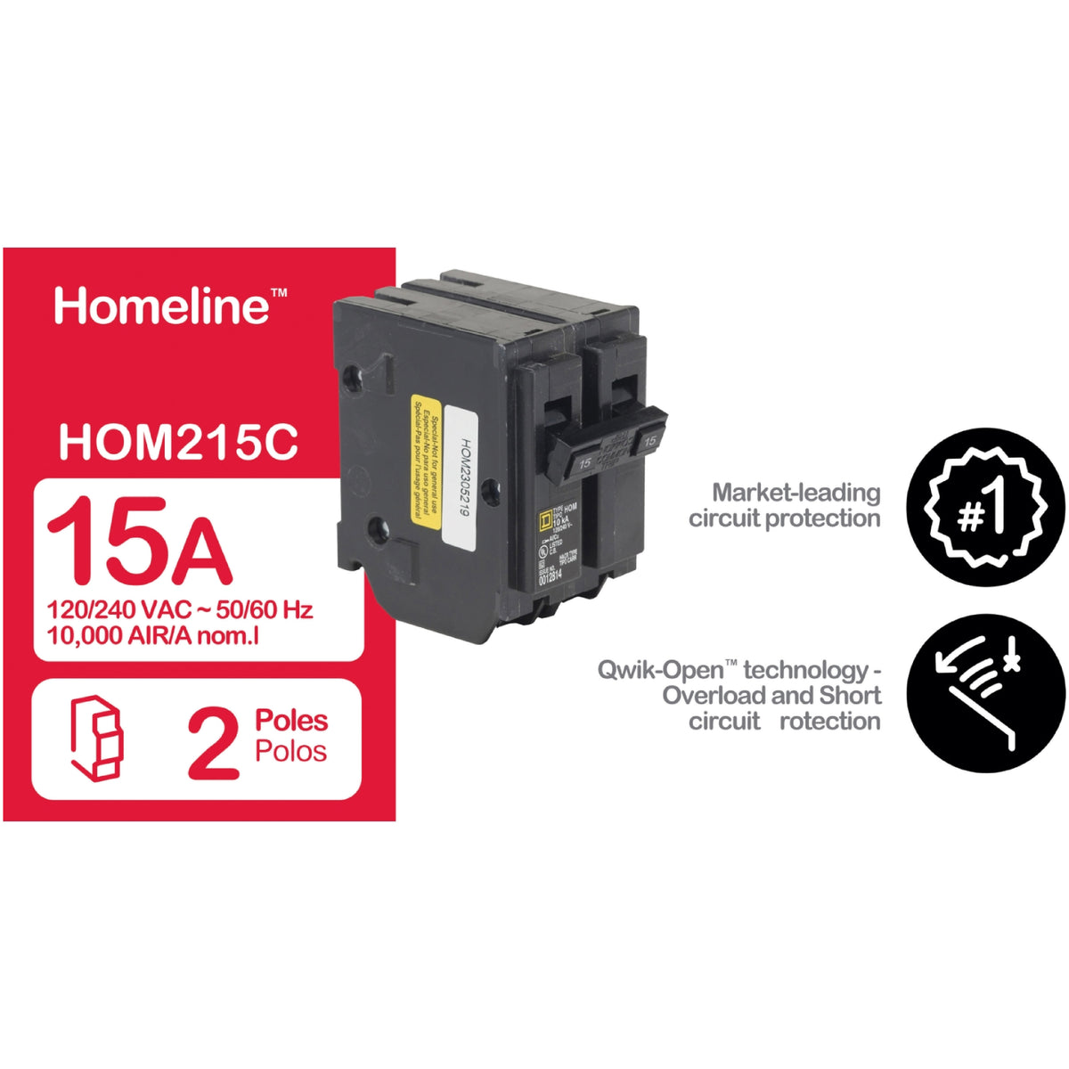 Homeline-Interruptor Miniatura Enchufable 10 kA 2x15 A Schneider Electric HOM215