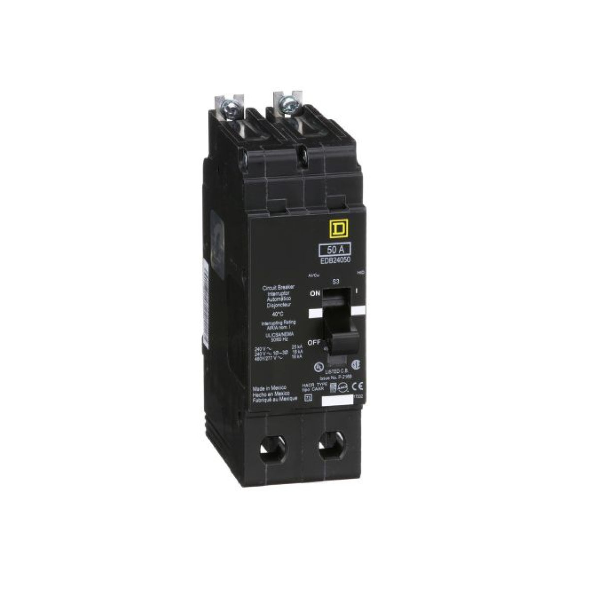 Interruptor Atornillable Marco E 2P 50A 480 Vca 18/25kA Square D Schnieder Electric EDB24050