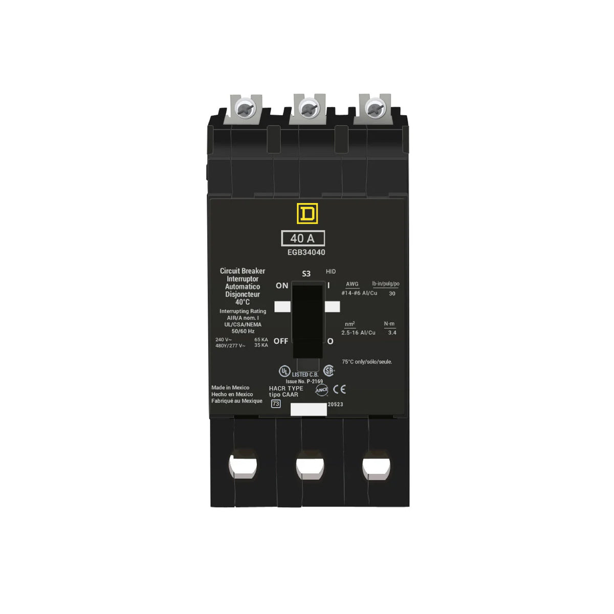 Interruptor Atornillable Marco E 3P 40A a 480/277 Vca 35/65kA Square D Schnieder Electric EGB34040