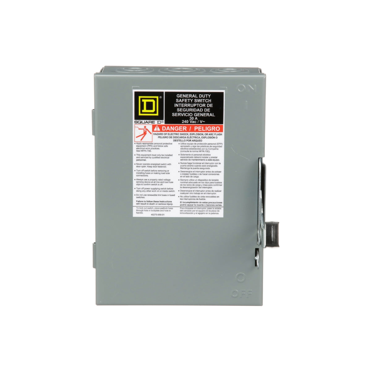 Interruptor de Seguridad con Porta Fusibles 2 Polos 30 A 3H 3F NEMA 1 Neutro Square D Schneider Electric D221N
