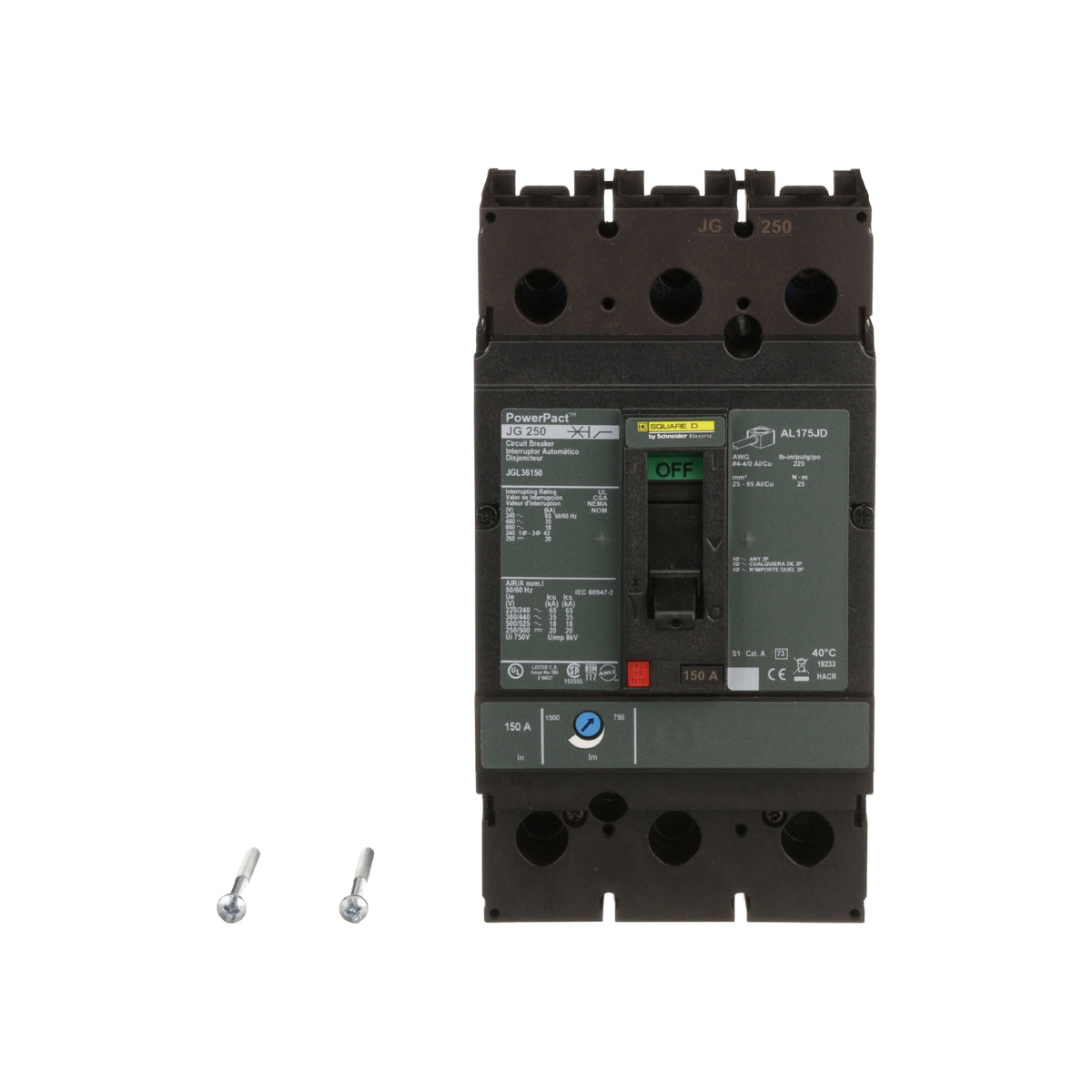 Interruptor Termomagnético Powerpact J, de 150A, 3 Polos, 35 kA a 600V, Zapatas Schneider Electric JGL36150