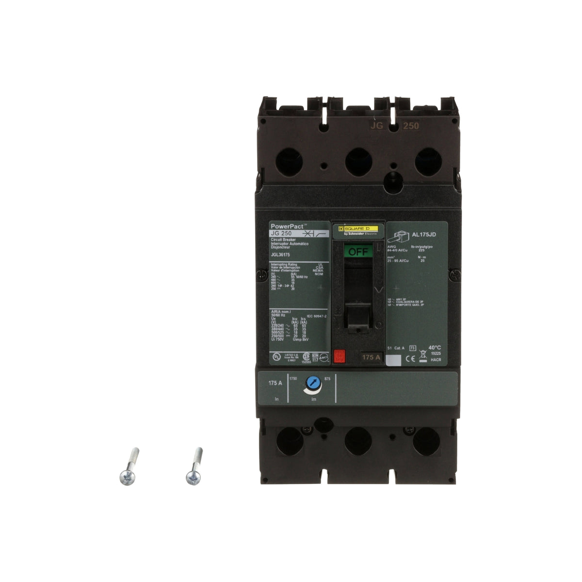 Interruptor Termomagnético Powerpact J, de 175A, 3 Polos, 35 kA a 600V, Zapatas Schneider Electric JGL36175