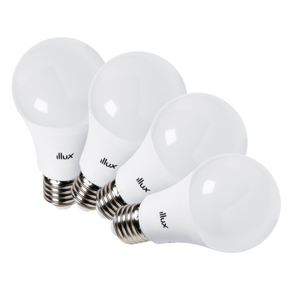 Kit 4 Focos ahorradores LED A19 E27 Luz fría 9.5W Blanco Illux