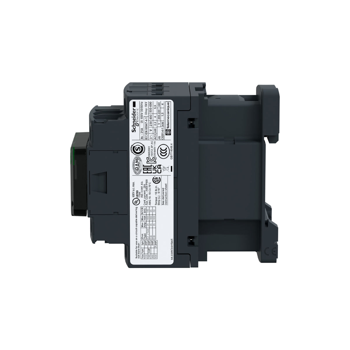 Contactor Tesysd de 12A, 440V, 3 Polos, 3 Fases, Bobina de 110V Schneider Electric LC1D12F7