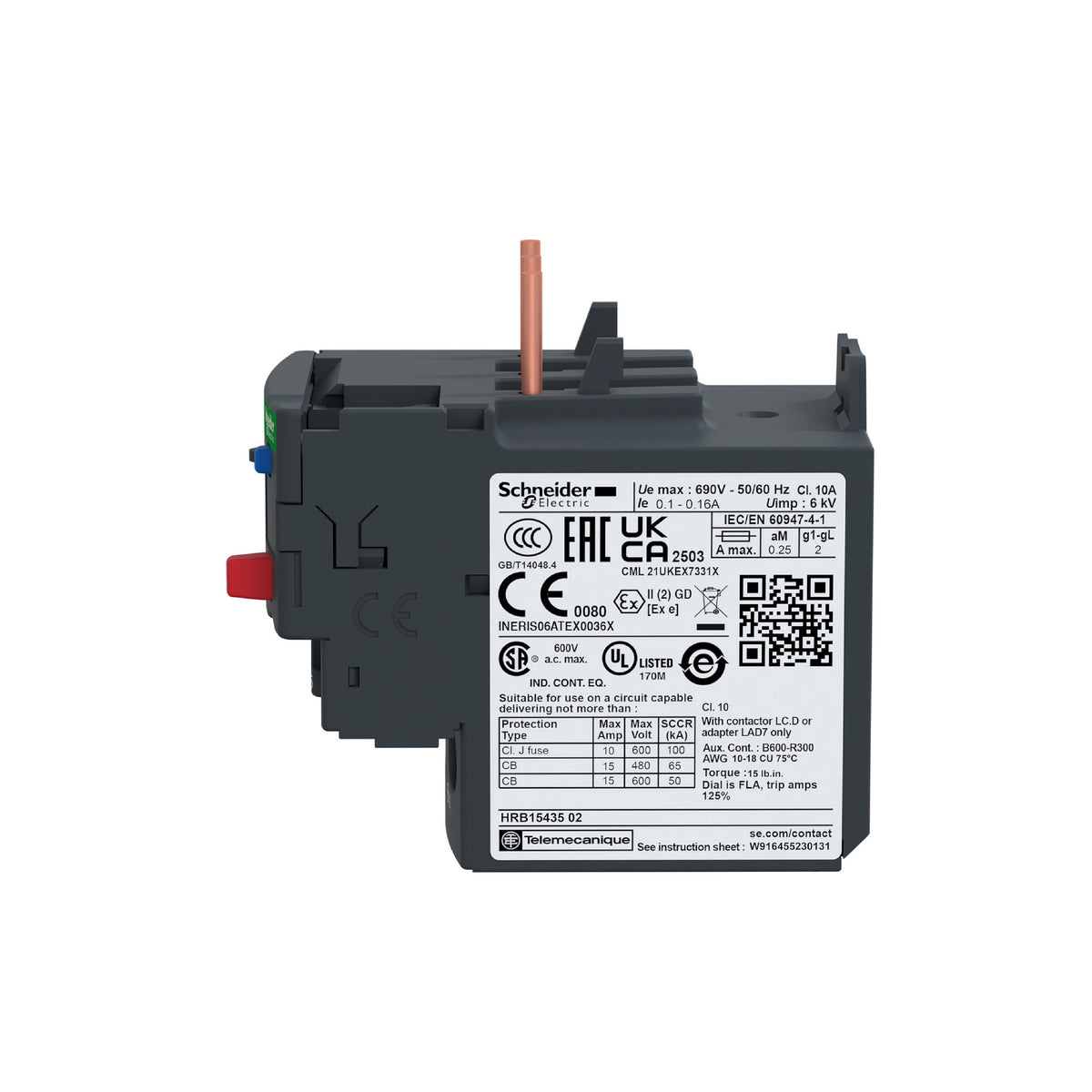 Tesys D-Relevador S de Protección Térmica-0,1...0,16 A-Clase 10A Schneider Electric LRD01