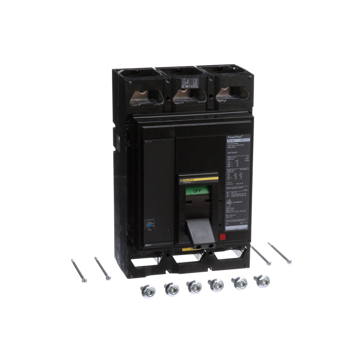 Interruptor Electrónico Powerpact M, de 400A, 3 Polos, 18 kA a 600V, Zapatas, Et1.0 Schneider Electric MGL36400