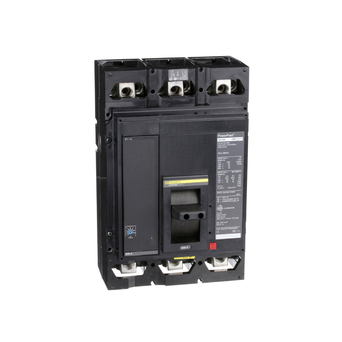 Interruptor Electrónico Powerpact M, de 800A, 3 Polos, 18 kA a 600V, Zapatas, Et1.0 Schneider Electric MGL36800