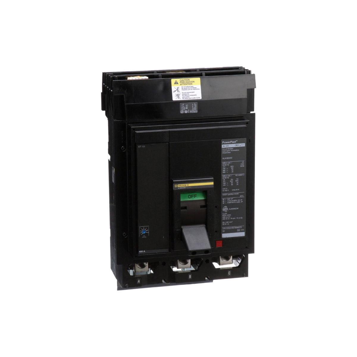 Interruptor Electrónico Powerpact M, de 400A, 3 Polos, 25 kA a 600V, I-Line, Et1.0 Schneider Electric MJA36400