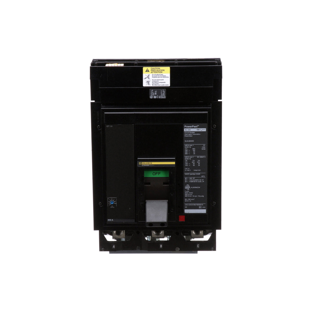 Interruptor Electrónico Powerpact M, de 400A, 3 Polos, 25 kA a 600V, I-Line, Et1.0 Schneider Electric MJA36400