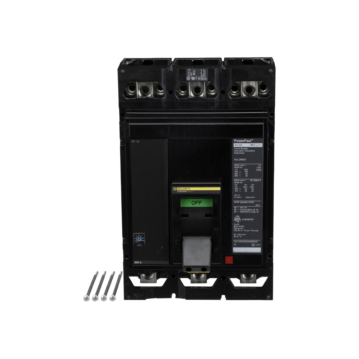 M 65 kA 3 P 600V 600A Et 1.0 Schneider Electric MJL36600