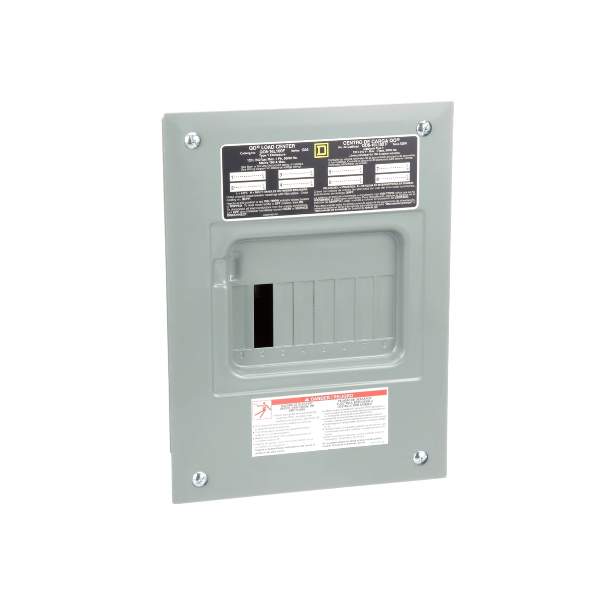 Centro de Carga QO de Zapatas Square D 100A 1F 8P NEMA1 de Empotrar Schneider Electric QO816L100F