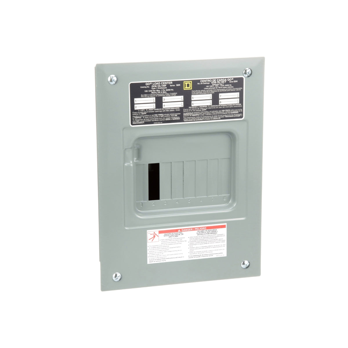 Centro de Carga QO de Zapatas Square D 100A 1F 8P NEMA1 de Empotrar Schneider Electric QO816L100F