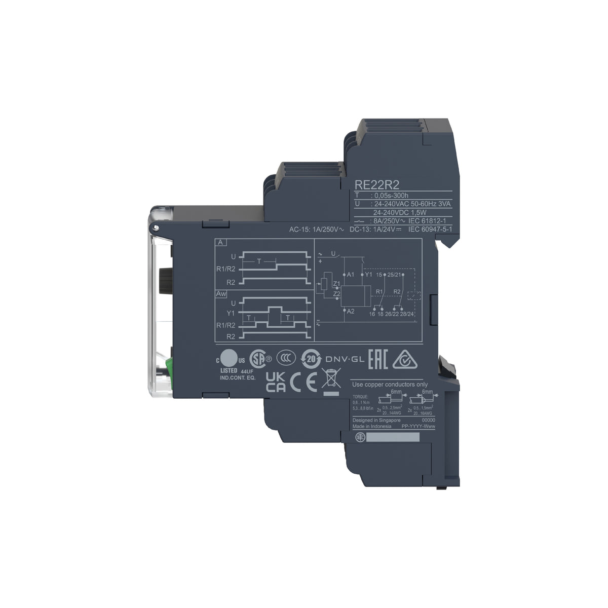 On-Delay Timing Relay-0.05s…300h-24…240v AC/DC-2c/o ((*)) Schneider Electric RE22R2AMR