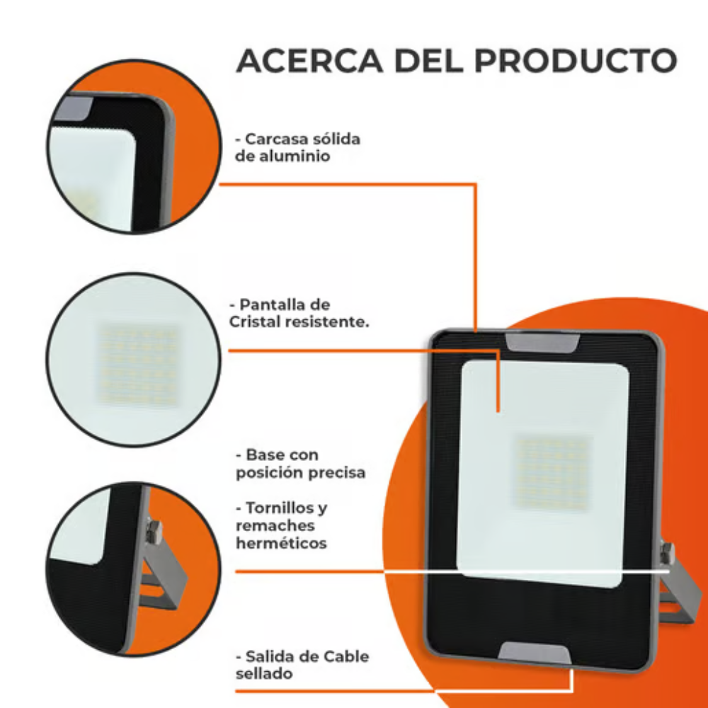 Reflector LED Luz fría 30W Negro Tecnolite