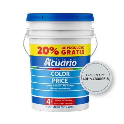 Pintura Gris Claro Vinilica - Acrilica Súper Cubetón 22.8 Litros Acuario + 1 Brocha de regalo