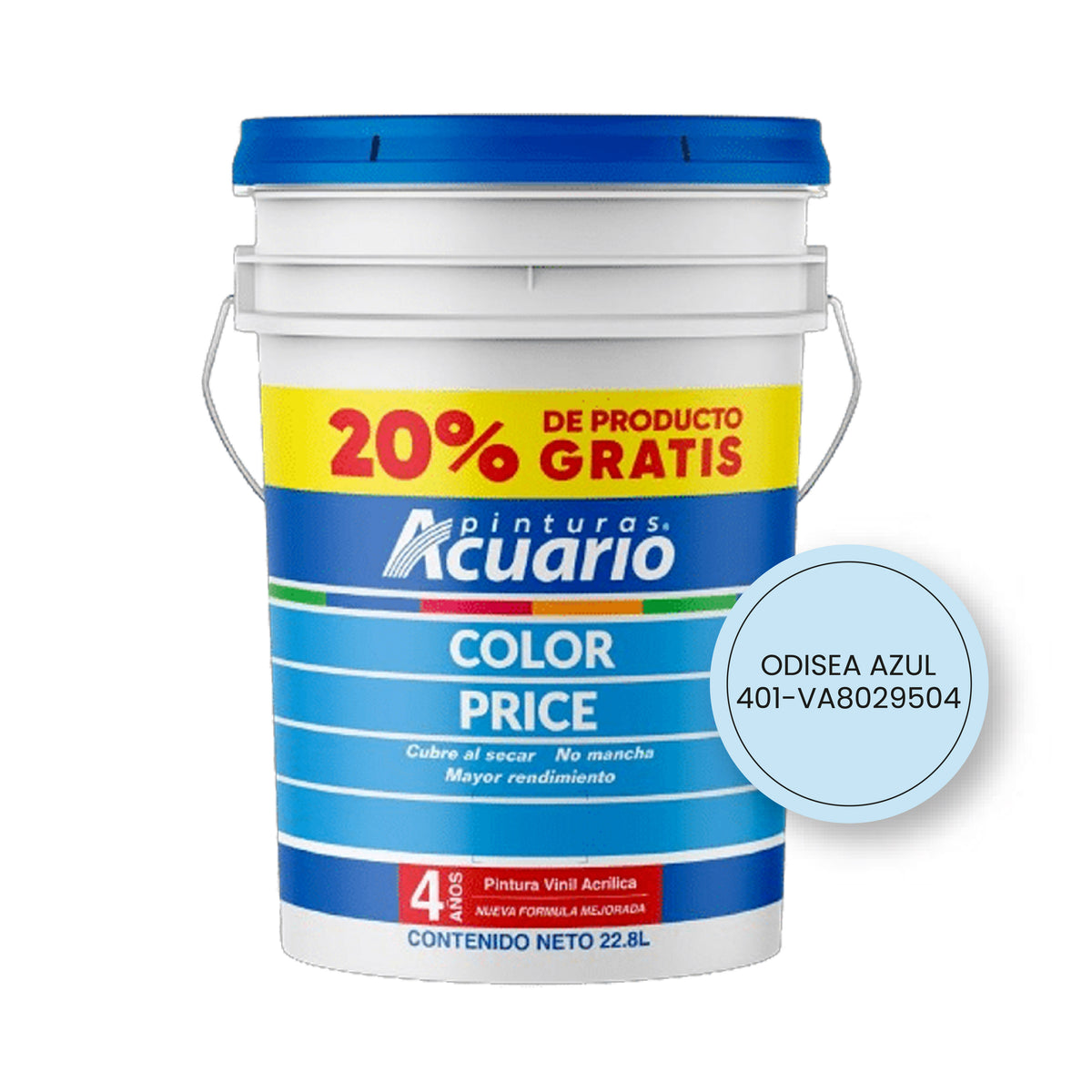 Pintura Odisea Azul Vinilica - Acrilica Súper Cubetón 22.8 Litros Acuario + 1 Brocha de regalo