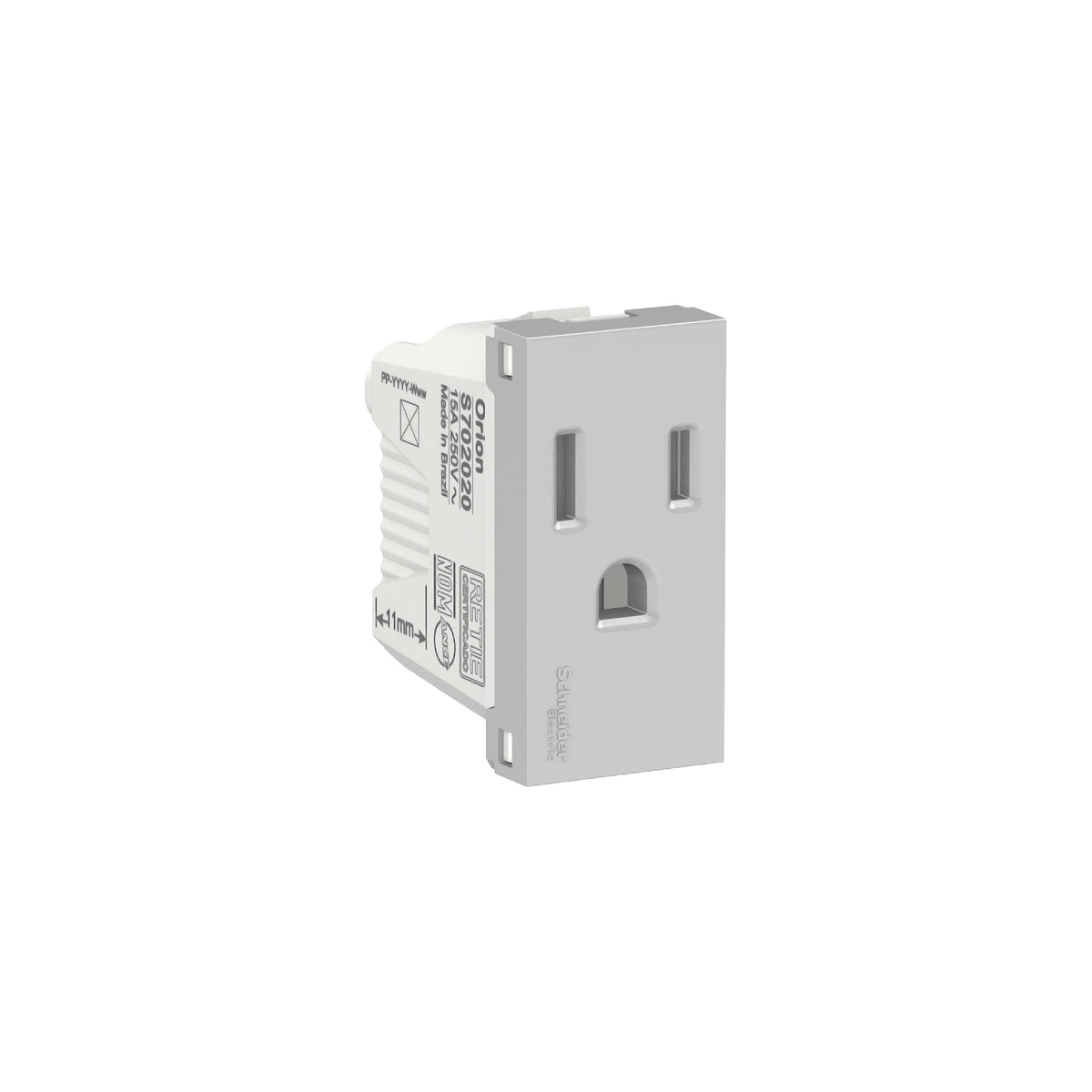 Toma de Corriente Orion de 2 Polos + Tierra, 15A, 250 VCA, 1 Módulo, Color Aluminio Schneider Electric S70202074