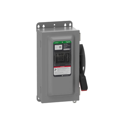 Interruptor de Seguridad, Uso Pesado, con Fusible, Ventana de Visualización, NEMA 12,240 V, 60 A, 3 Polos, Terminales de Conexión a Tierra Schneider Electric VH322AWKGL