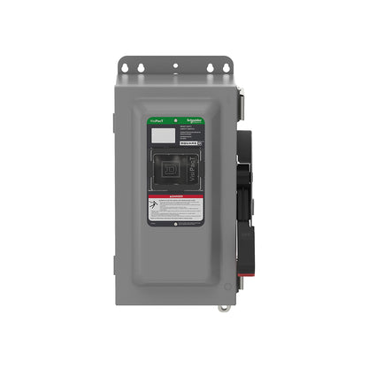 Interruptor de Seguridad, Uso Pesado, con Fusible, Ventana de Visualización, NEMA 12,240 V, 60 A, 3 Polos, Terminales de Conexión a Tierra Schneider Electric VH322AWKGL