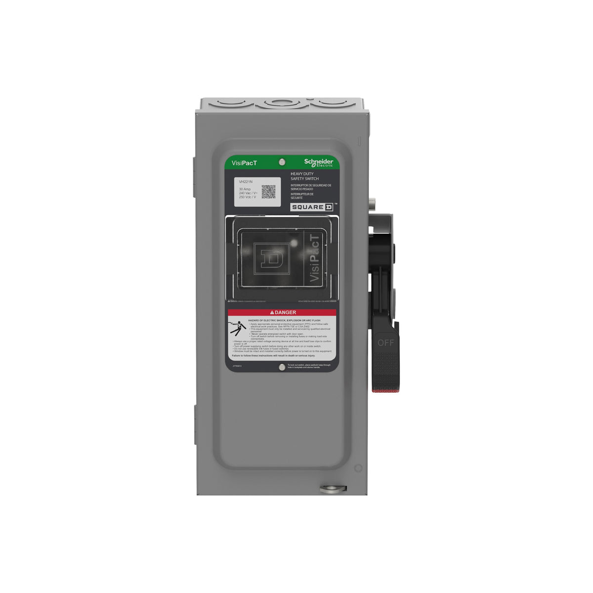 Interruptor de Seguridad, Uso Pesado, con Fusible, Ventana de Visualización, NEMA 1,600 V, 30 A, 3 Polos Schneider Electric VH361