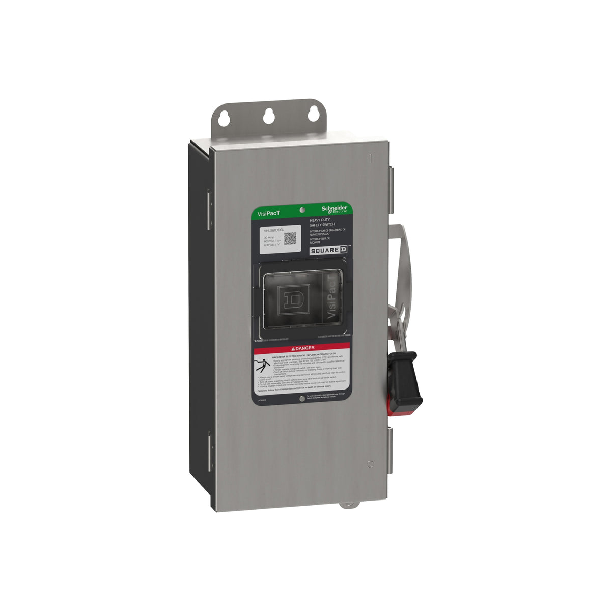 Interruptor de Seguridad, Uso Pesado, sin Fusibles, Ventana de Visualización, NEMA 4x, 600 V, 30 A, 3 Polos, Terminales de Conexión a Tierra Schneider Electric VHU361DSGL