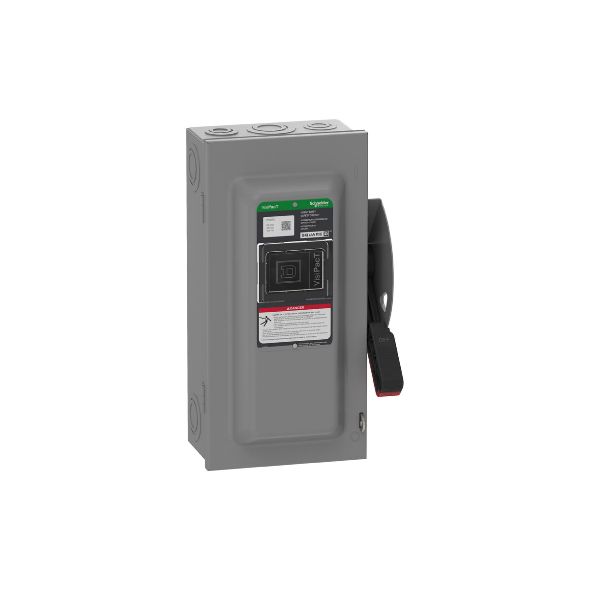 Interruptor de Seguridad, Visipact, para Trabajo Pesado, sin Fusibles, Ventana de Visualización, NEMA 1,600 V, 60 A, 3 Polos Schneider Electric VHU362