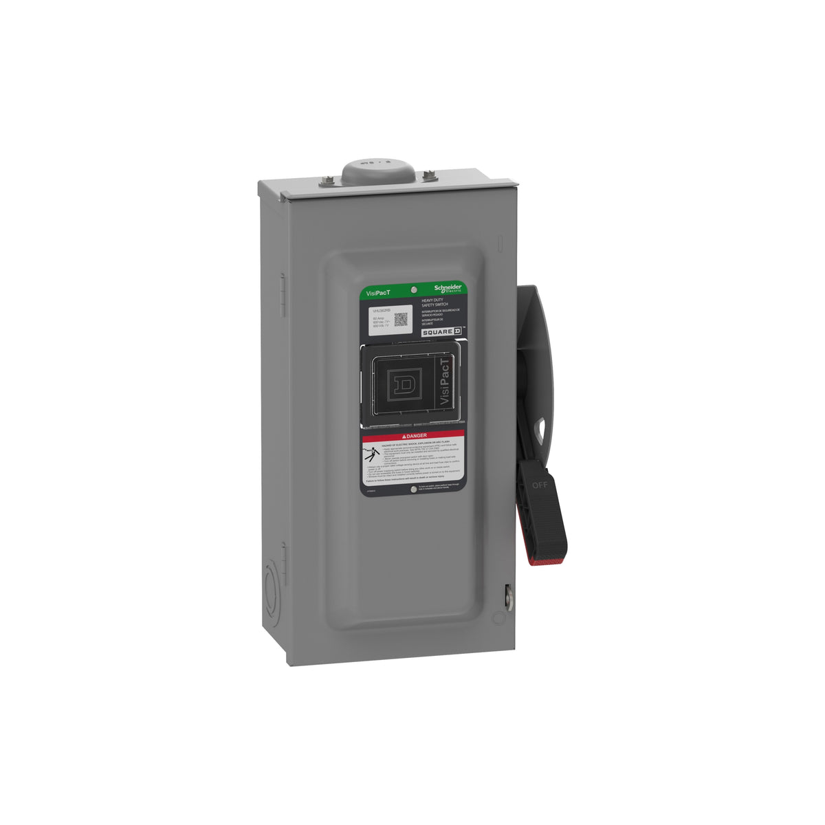 Interruptor de Seguridad, Uso Pesado, sin Fusibles, Ventana de Visualización, NEMA 3R, 600 V, 60 A, 3 Polos Schneider Electric VHU362RB