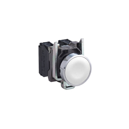 Pulsador, Metal, Harmony XB4, Empotrado, Blanco, 22 MM, Retorno por Resorte, sin Marcar, 1 NO Schneider Electric XB4BA11