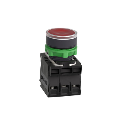 Pulsador Rojo Luminoso Ø 22-Retorno Resorte Nivelado-120 V-1 Na + 1 NC Schneider Electric XB5AW34G5