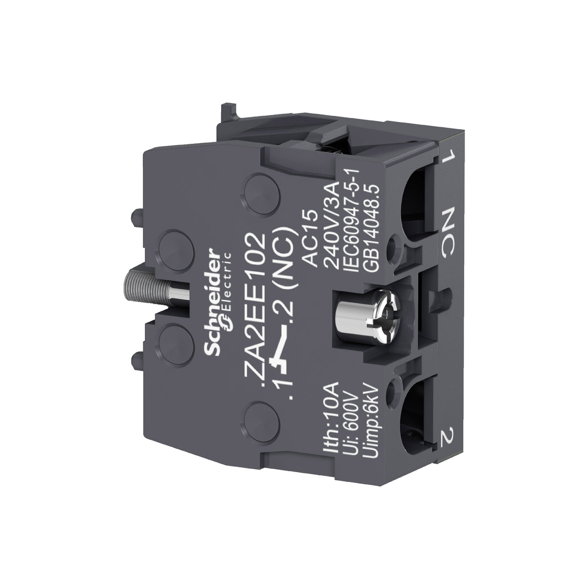 Bloque de Contactos, Easy Harmony XA2, Contacto Único, para Cabezal de 22 MM, Terminal Faston, 1NC Schneider Electric ZA2EE102