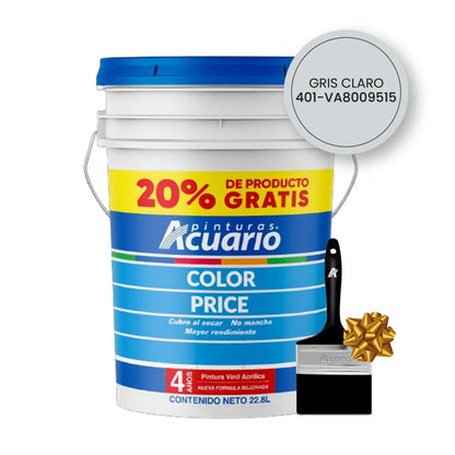 Pintura Gris Claro Vinilica - Acrilica Súper Cubetón 22.8 Litros Acuario + 1 Brocha de regalo