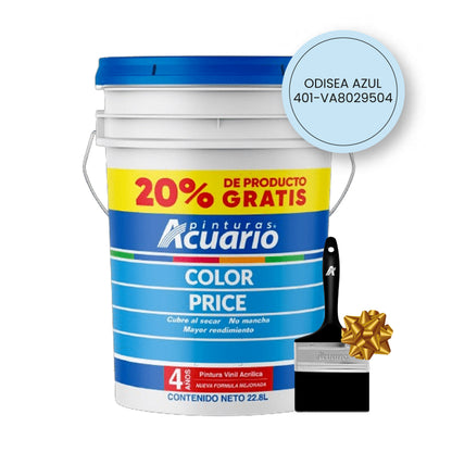 Pintura Odisea Azul Vinilica - Acrilica Súper Cubetón 22.8 Litros Acuario + 1 Brocha de regalo