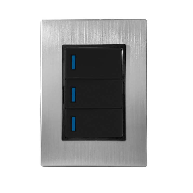 Placa de 3 módulos + 3 interruptores sencillos| Acero cepillado| Royer 100 PLUS | Eaton