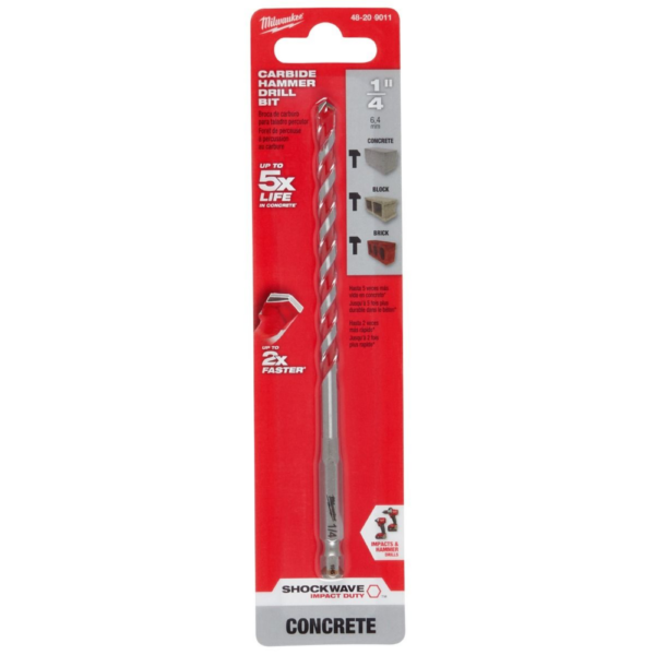 Broca de Carburo para Taladro Percutor Shockwave de 1/4" x 4" x 6" Milwaukee - Imagen 4